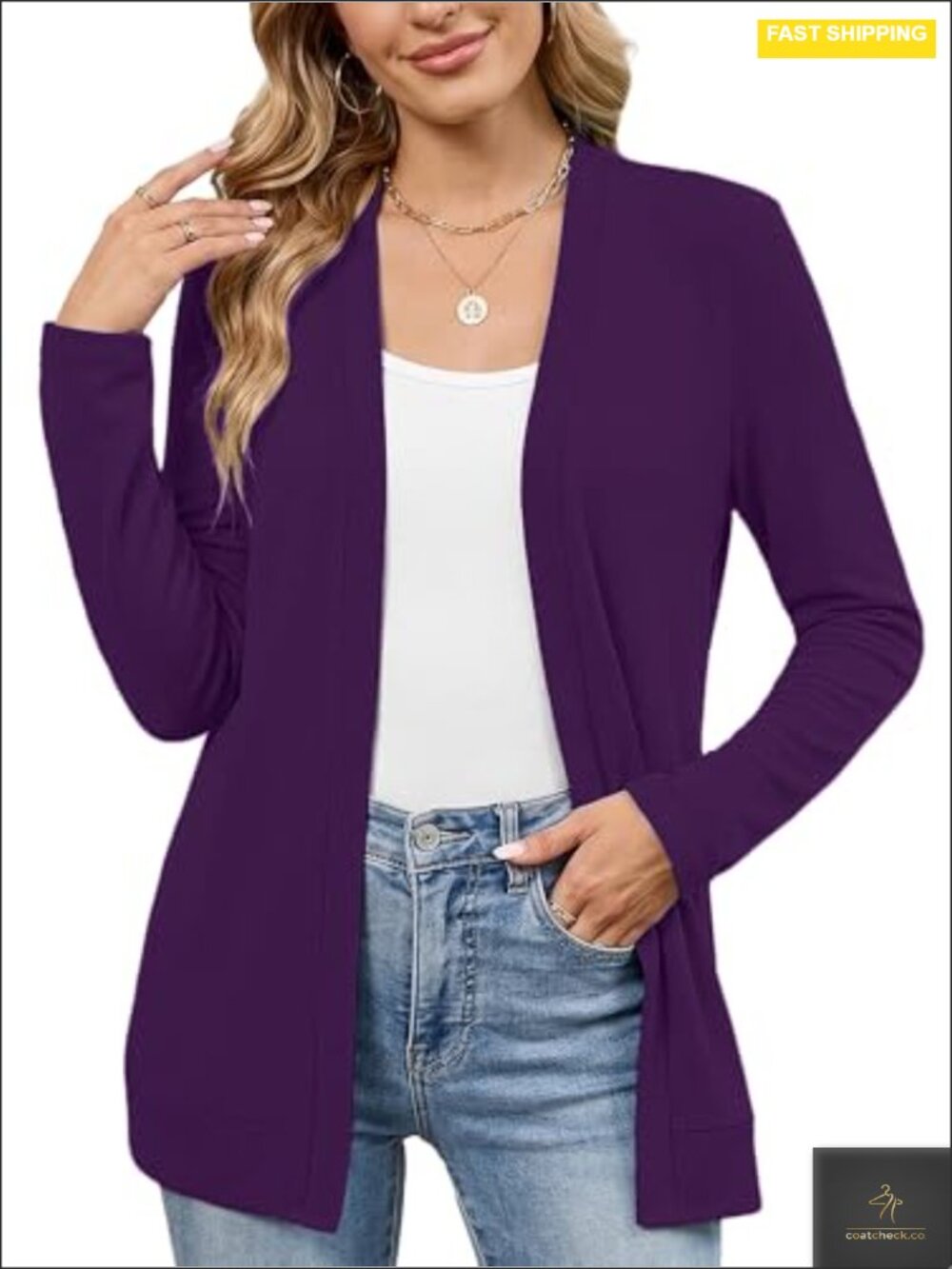 Long Sleeve Open Front Cardigan Casual Lightweight Knit Outwear with Pockets